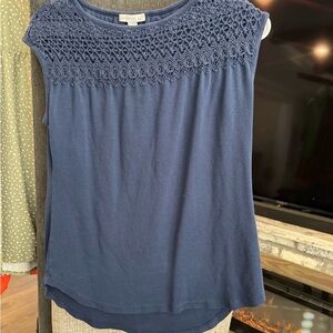 Sonoma Navy Crochet Detail Sleeveless Blouse